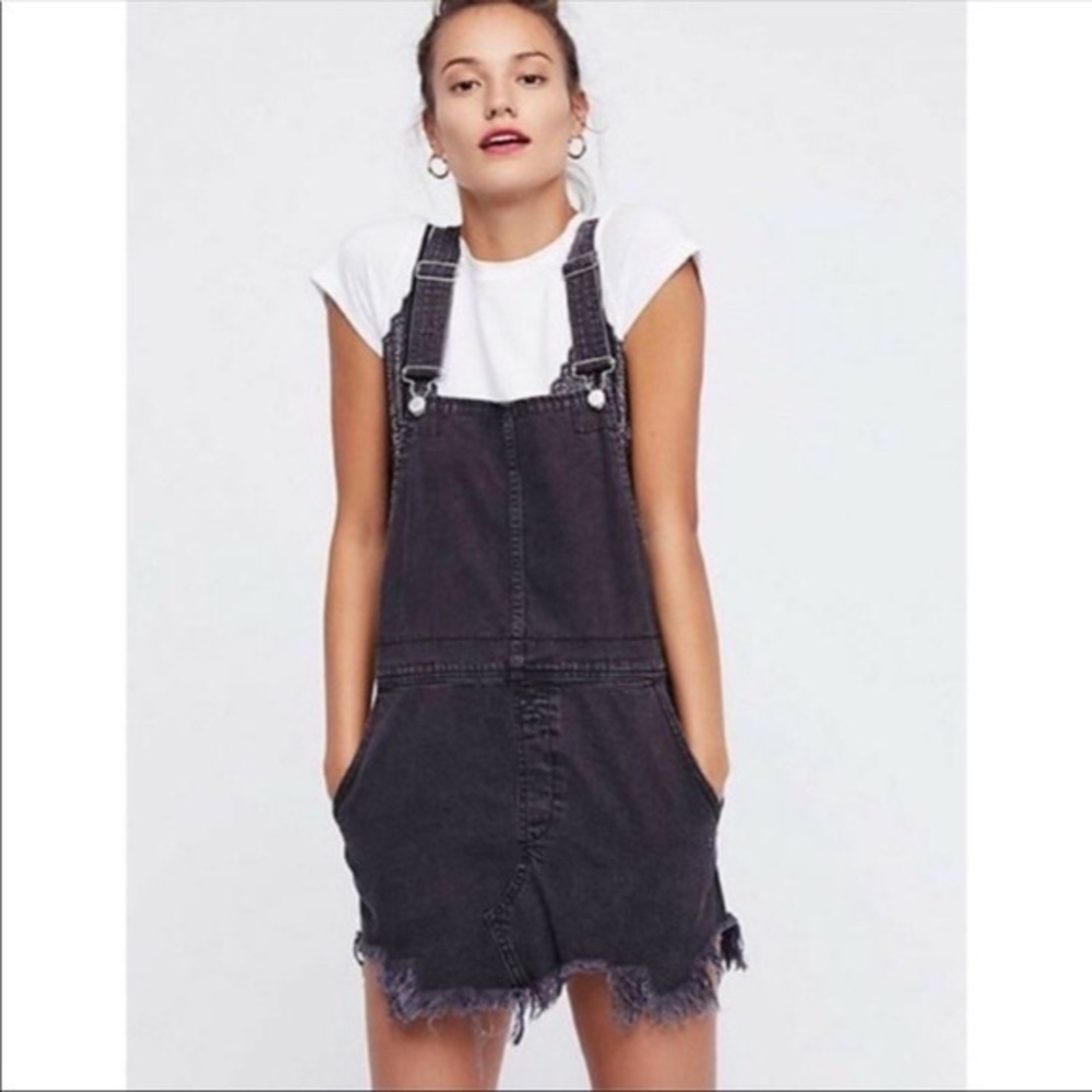 Free people black denim overall skirt